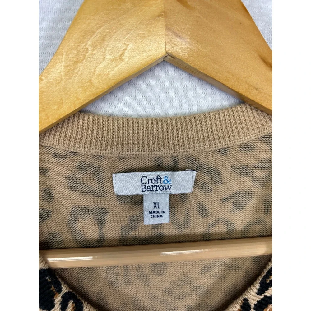 Animal Print Mob Wife Croft & Barrow Womens XL Tan Leopard Button Front Cardigan